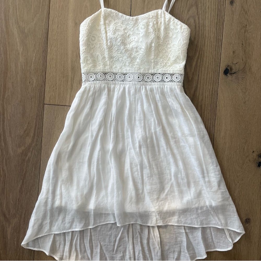White Crochet Trim Dress , Size 7